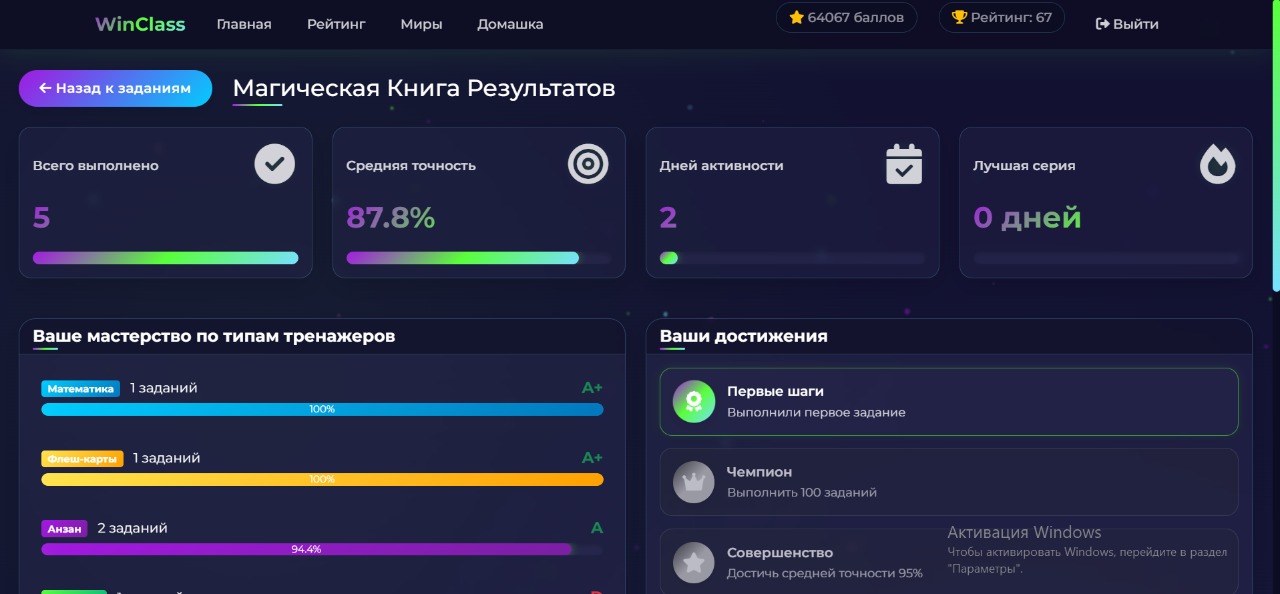 WinClass Platform Preview - Достижения